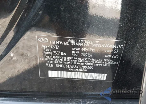 2019 Hyundai Sonata Limited z USA, uszkodzony, nr VIN 5NPE34AF8KH789365